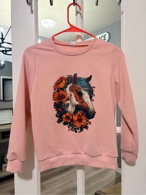 Pink Sweatshirt with Floral Horse Graphic